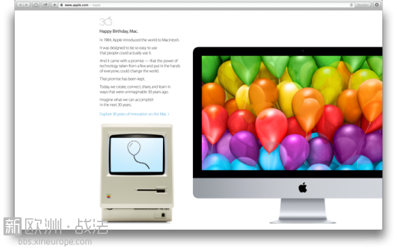 苹果网站主页投放巨幅图片庆祝Mac诞生30周年