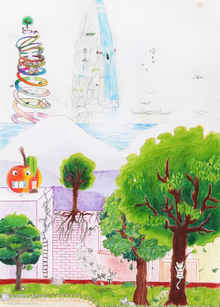 Angélina Jiang 13岁画，彩色铅笔想象画。曾刊登******报纸。.jpg