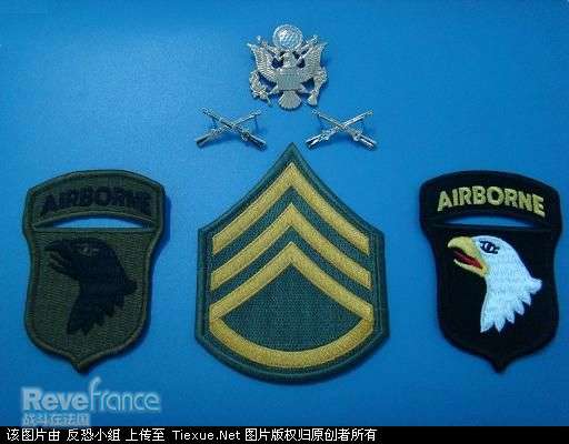 美陆军帽徽、领花、中士军衔臂章和101空降师臂章.jpg