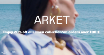 周末限时折扣🔔ARKET官网「🌿亚麻专场」新品8折！31€收亚麻短裤&T恤💧解锁夏日清爽！